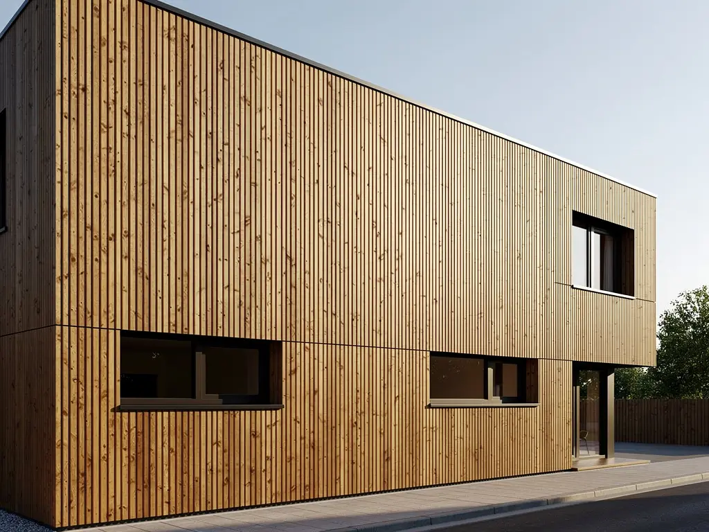 Façade habillée d'un bardage bois vertical sur ossature ventilée